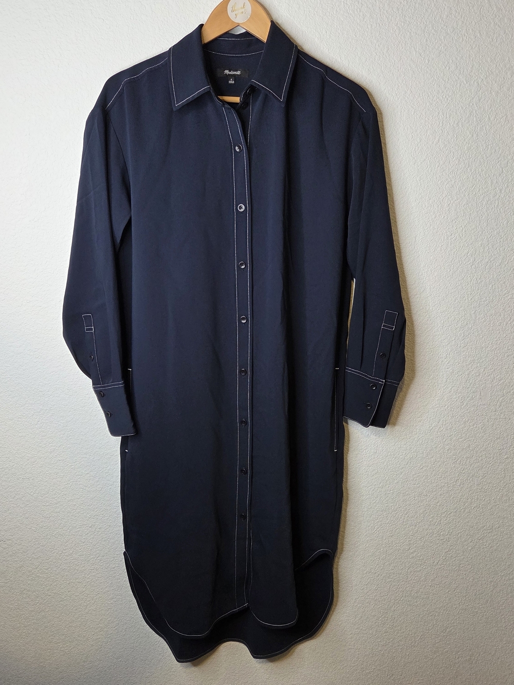 Madewell Navy Longline Button-Down Shirt Dress with Contrast Stitching Size S